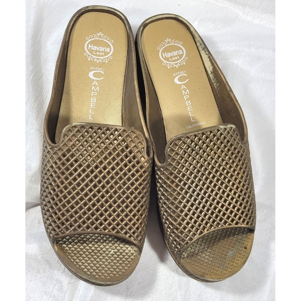 Jeffrey Campbell Havana Women's Rubber Waffle Slides - Gold -‎ US Sz 10